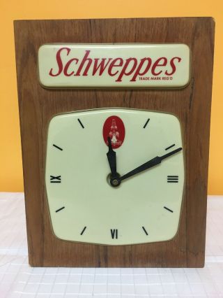 Vintage Schweppes Clock Electric Wood Vintage Soda Advertising