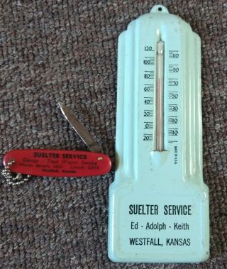 1950s Garage & Tank Wagon Service Thermometer & Pocket Knife.  Kansas