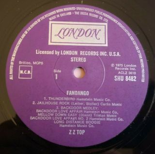 Zz Top Lp Fandango Uk London 1st Press Near Vinyl My Highest Grade