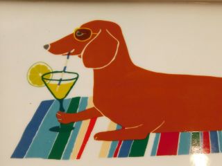 West Elm Claudia Pearson Dachshund Wiener Dog Tray " A Day At The Beach " Relax