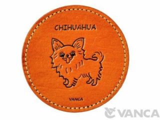 Chihuahua Handmade Leather Animal Coaster - Water Proof - Vanca Made In Japan 26507