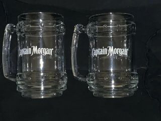Set Of 2 Captain Morgan Glass Tankard Mugs Pirate 5.  5 " H 16 Oz Heavy