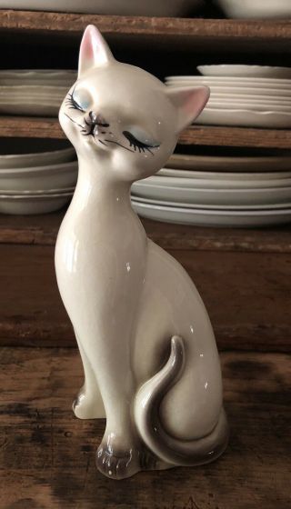 Vintage Japan Ceramic Siamese Cat Mid Century 10”