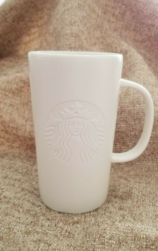 2014 Starbucks White Mermaid Embossed Mug Cup Tall 16 Oz Matte