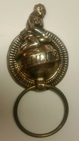 Schlitz Beer Girl On Globe With Metal Ring