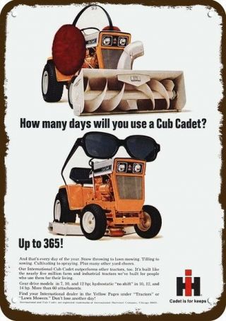 1969 International Harvester Cub Cadet Lawn Mower Vintage Look Replic Metal Sign