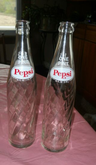 2 Vintage Pepsi Swirl Glass Bottles,  16oz