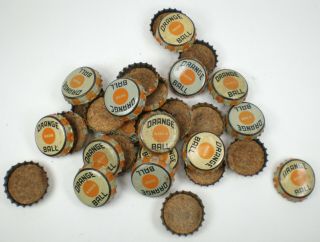 Vintage Orange Ball Soda Bottle Caps / Cork Lined Crowns 32 Total