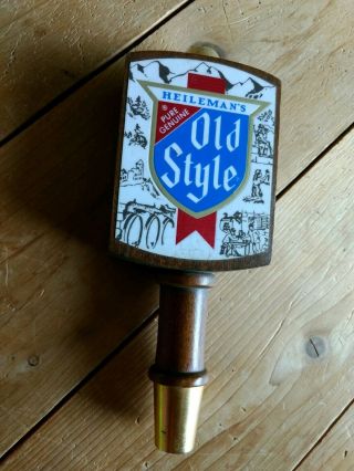Heileman’s Old Style Tap Handle Vintage Wood Rare Top And Bottom Brass 6 3/8 In