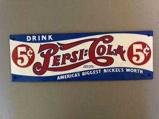 Vintage Drink Pepsi Cola Delicious 5 Cent Embossed Metal Tin Sign