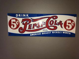 Vintage Drink Pepsi Cola Delicious 5 Cent Embossed Metal Tin Sign 2
