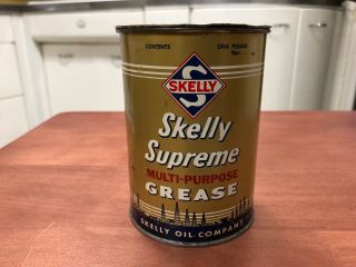 Vintage Skelly Supreme Grease 1 Pound Can With Lid - Full With Contents