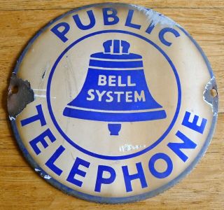 Vintage 7 Inch Bell System Public Telephone Sign