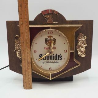 Schmidt ' s of Philadelphia Beer Advertising Light Up Sign Clock VTG Mid Century 2