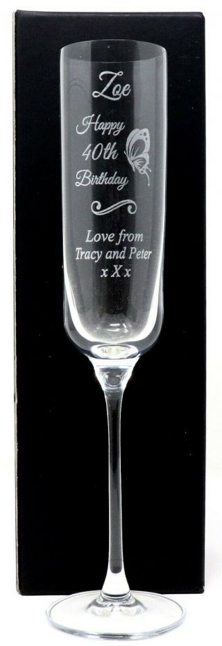 Personalised Birthday Butterfly Fusion Flute Glass Gift 18th/21st/30th/girls