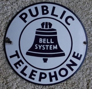 Vintage Bell System Blue/white Public Telephone Round Metal Sign