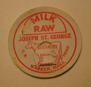 Joseph St.  George Dairy Farm Warren,  Mass.  Ma.  Guernsey Cow 1 5/8s Milk Bottle Cap