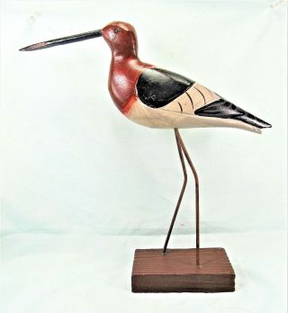 Shore Bird Hand Carved And Painted Wood On Stand Beach Decor (c)