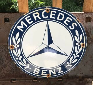 Vintage Mercedes Gasoline 11 3/4 " Porcelain Gas & Oil Sign Pump Plate
