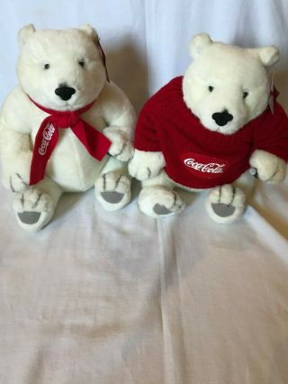 Beverly Hills Teddy Bear Co 14” Two Coke Coca Cola Polar Bear Plush Toys W/ Tags