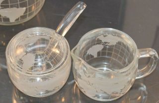Vintage Nescafe Nestle World Globe Glass Coffee Tea Mug Cup Carafe Creamer Set 5
