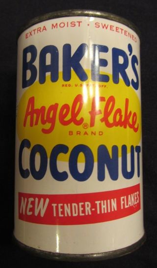Vintage 1950s Baker’s Coconut 3 1/2 Oz.  Tin Can Nos