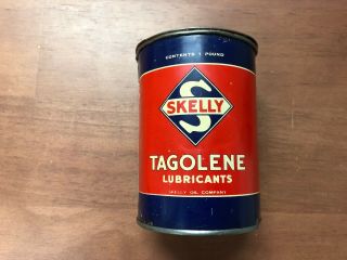 Vintage Skelly Tagolene Lubricants 1 pound Can with Lid - Full with contents 5