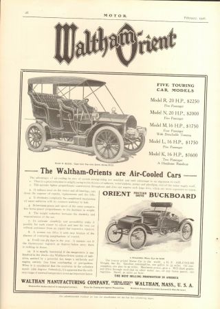 1906 WALTHAM ORIENT 2 MODELS/ DUQUESNE 2 SIDED CAR AD - ORIG VIN PRINT AD 2