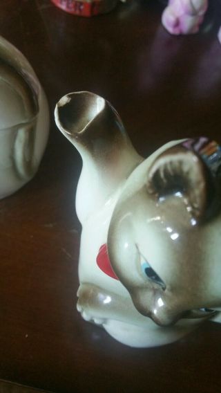 Vintage Ceramic Siamese Cat Creamer And Sugar Bowl with Lid Japanese 2