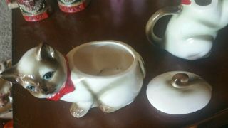 Vintage Ceramic Siamese Cat Creamer And Sugar Bowl with Lid Japanese 4