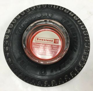 Firestone Vintage Advertising Tire Ash Tray With Insert Glass Reading Pa Temple