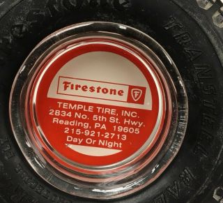 Firestone Vintage Advertising Tire Ash Tray With Insert Glass Reading PA Temple 2