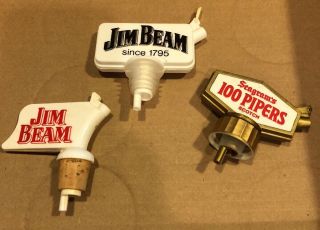 Vintage (2) Jim Beam Since 1795 & Seagram’s 100 Pipers Scotch Bottle Pour Spout