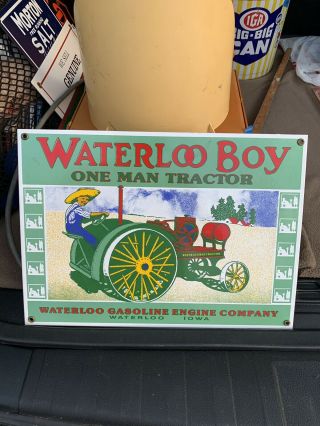 Vintage Waterloo Boy One - Man Tractor Porcelain Advertising Sign