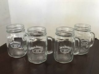 Set Of (4) Jack Daniels Old No 7 Brand Mason Jar Mugs Glasses Tennessee Whiskey