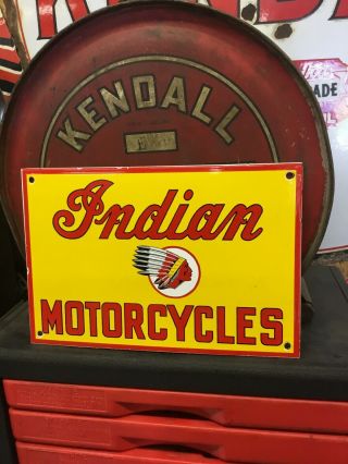 Vintage Indian Motorcycles Porcelain Sign Gas Station Pump Plate 12” X 8”