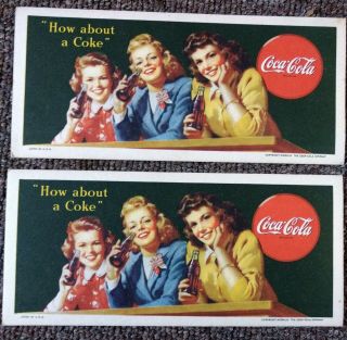 Four 1944 Coca - Cola Litho Ink Blotters.  " Andrews Sisters? ".  Nos &