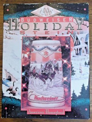1996 Budweiser Beer American Homestead Drinking Holiday Collectible Mug Stein 2