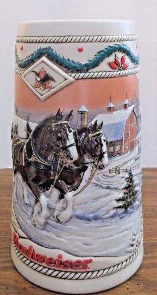 1996 Budweiser Beer American Homestead Drinking Holiday Collectible Mug Stein 3