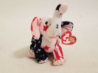 Ty Beanie Babies Righty Republican Elephant 2000 Usa Red White Blue Patriotic