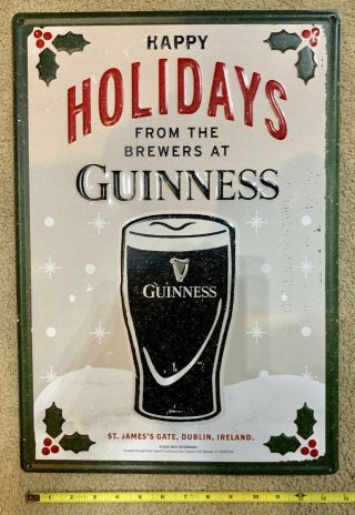 Guinness Beer Happy Holidays Tin Sign Tacker