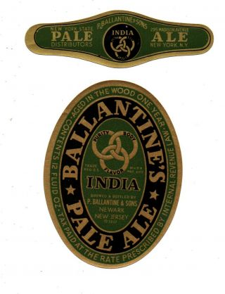 1930s P.  Ballantine & Sons,  Newark,  Jersey India Ale Irtp 12 Oz Label Set