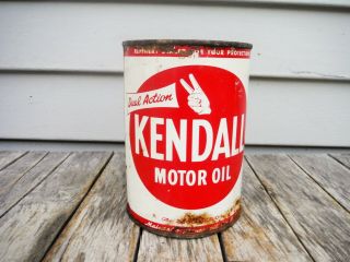 Vintage 1 Quart Kendall Dual Action Motor Oil Can Metal Quart Full Nr