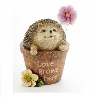 Hedgehog In Flower Pot Figurine 3.  6 X 4.  6 Inch