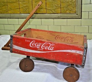 Vintage Coca - Cola Red Wood Crate Wagon C1978; Wooden Folk Art; Coke Advertising