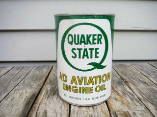 Vintage 1 Quart Quaker State Ad Aviation Motor Oil Can Full Metal Nr