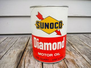 Vintage 1 Quart Sunoco Diamond Motor Oil Can Empty Man Cave Nr