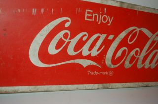 Vintage Coca Cola Metal Sign 27 x 8 Cooler Advertising Patina 8
