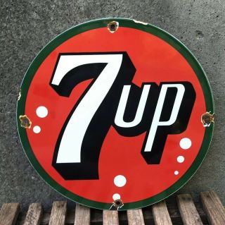 Vintage 7 Up Porcelain Metal Round Sign Seven Up 7up Soda Pop Advertising Rare