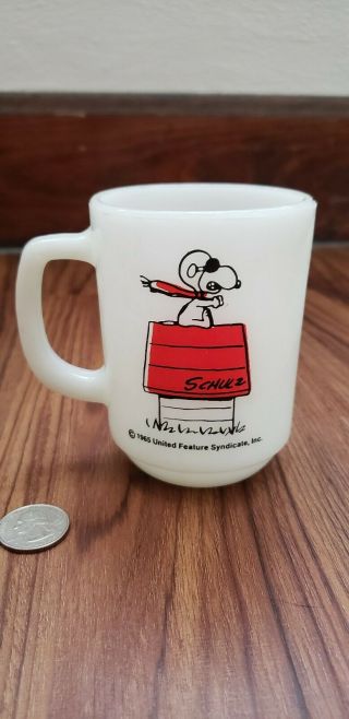Snoopy Red Baron Coffee Cup Milk Glass